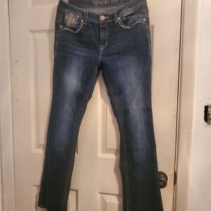 Grace in LA Dark Blue Flare Jeans